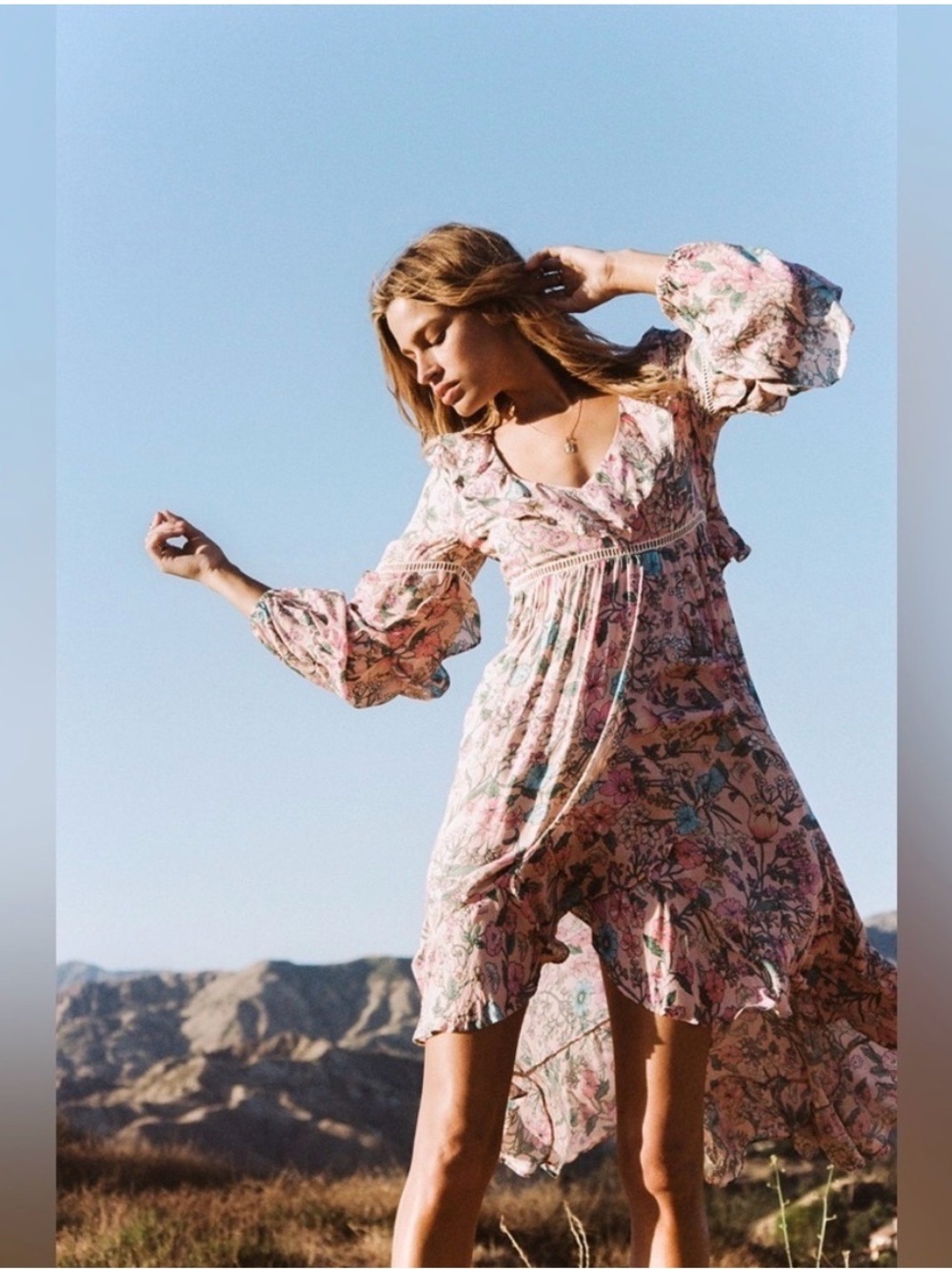 spell and the gypsy sayulita frill dress in musk size small EUC